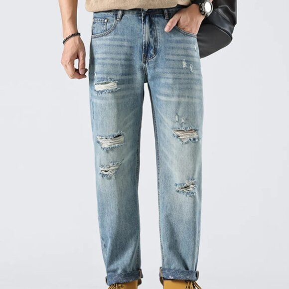 Men's Distressed Loose‎ Fit Jeans - Picture 1 of 8